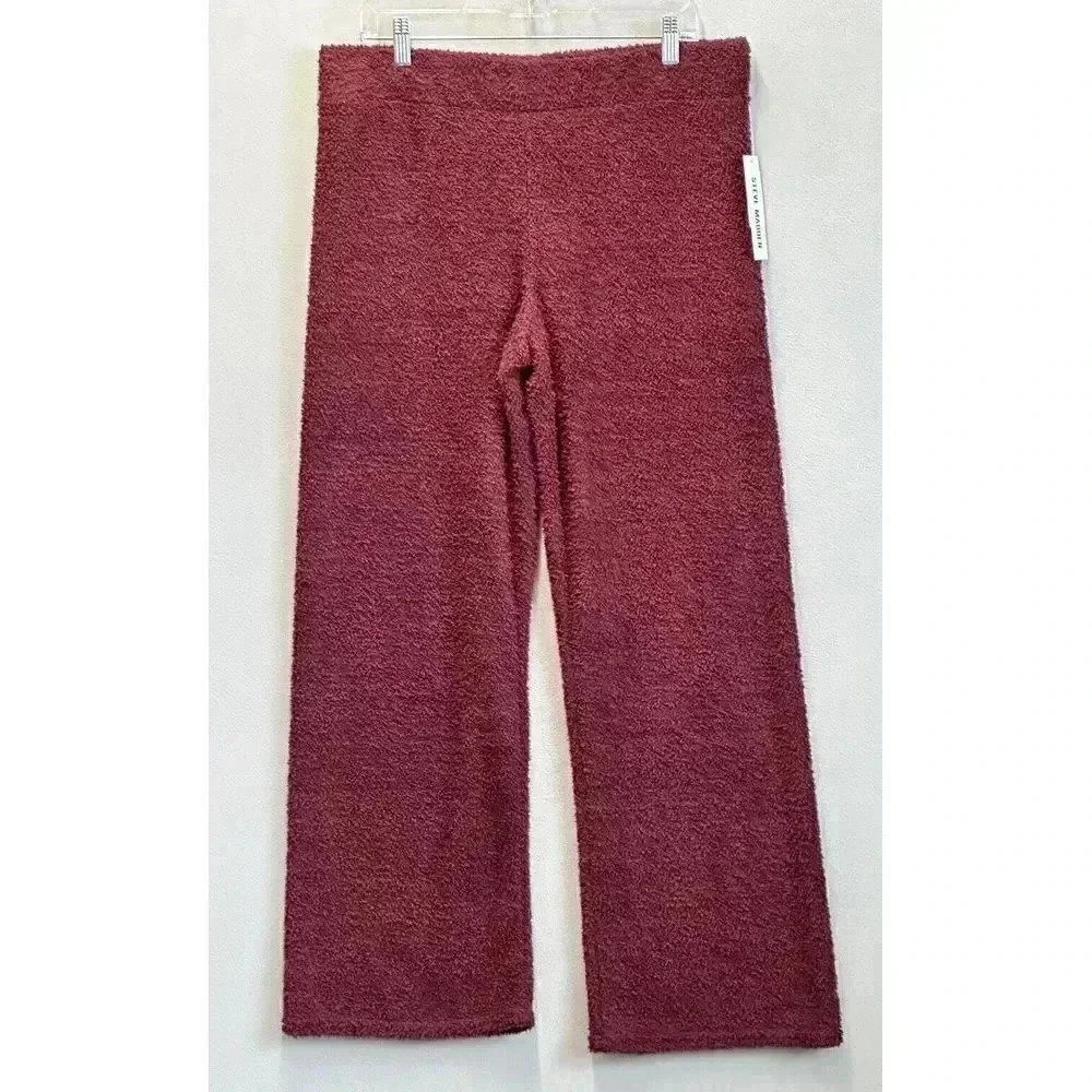 NWT Steve Madden Women's Size Large Burgundy Soft Knit Fuzzy Fleece‎ Sweat Pants